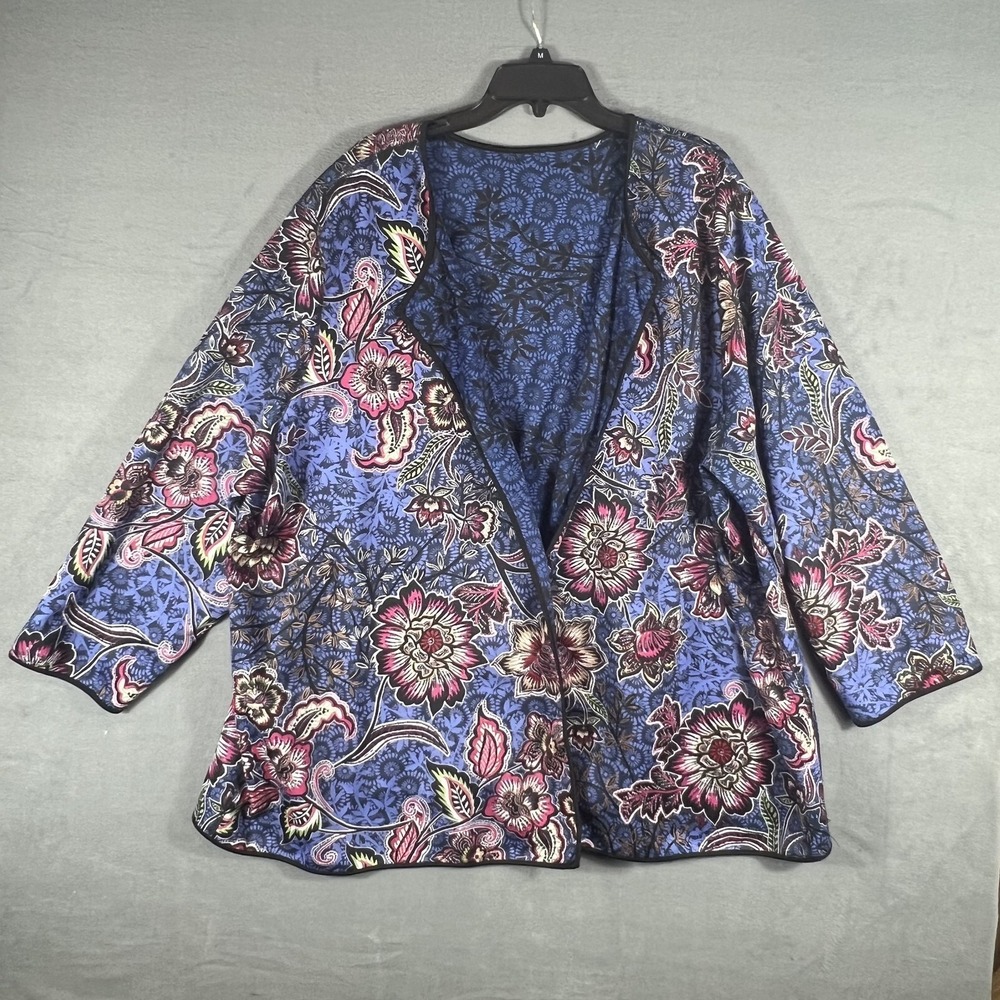 Women's Floral Open Front Cardigan Jacket Kimono Blue Pink Plus Size Outerwear